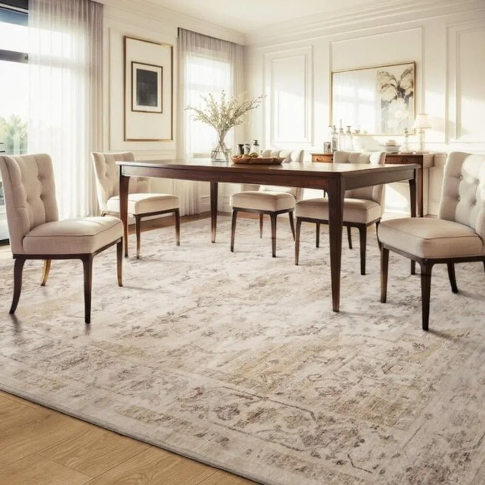 5x7 Beige Vintage Rug, Soft, Non-Slip, Washable Carpet for Home, Room & Office